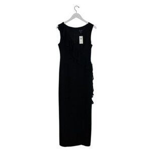 Connected Apparel Women's Black Cascade Ruffle V Neck Evening Dress Size 8 NWT